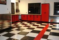 garage floor images black, white, and red tiles