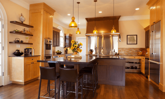 Brown L Shaped Kitchen Island Breakfast Bar Design Brown L Shaped Kitchen Island Breakfast Bar Design