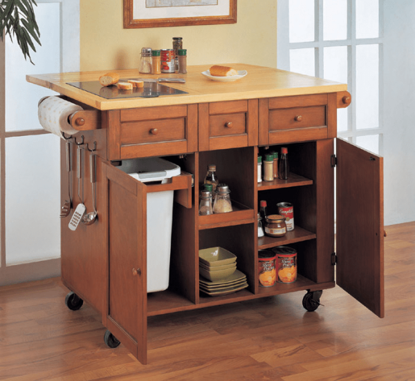 Kitchen Island Cart with Trash Bin