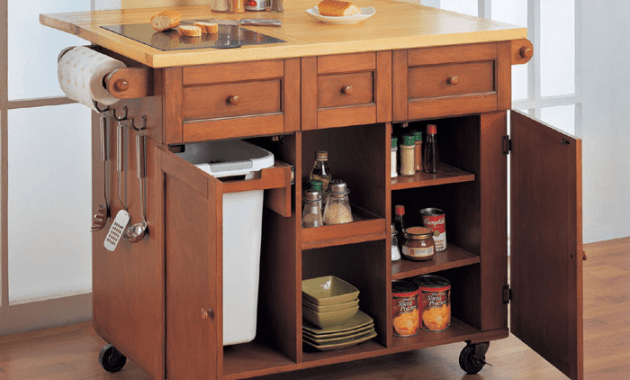 Kitchen Island Cart with Trash Bin Kitchen Island Cart with Trash Bin