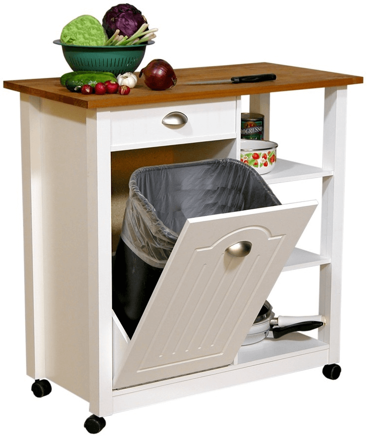 Kitchen island with trash can storage