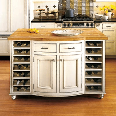 Small Kitchen Island with Wine Storage wooden top