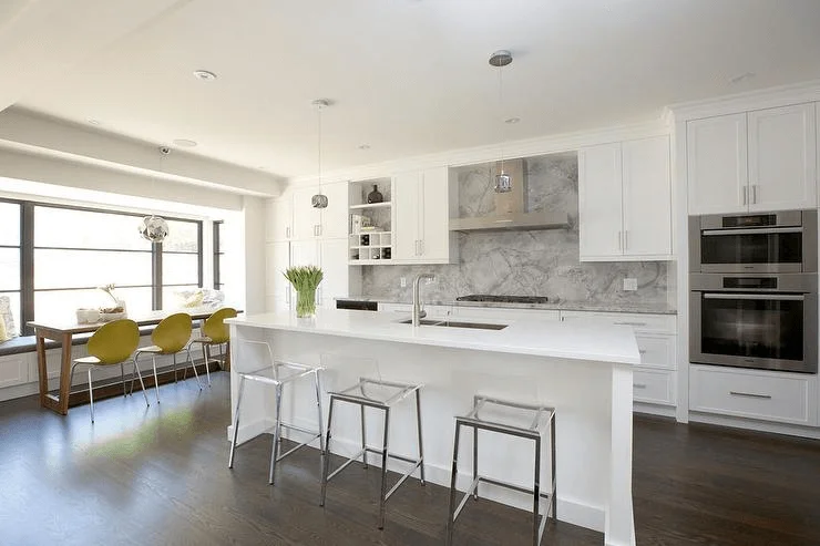 White modern Contemporary Kitchen Island Stools with sink