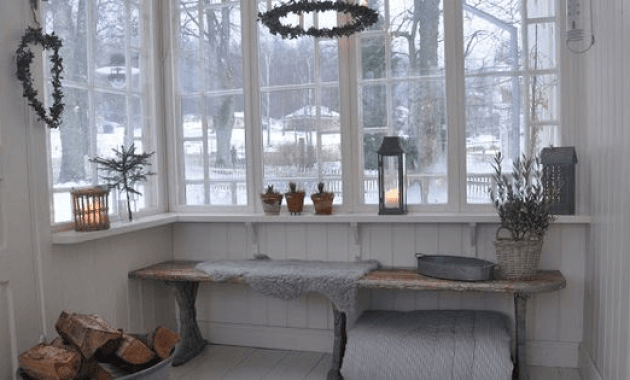 White shelves enclosed porch