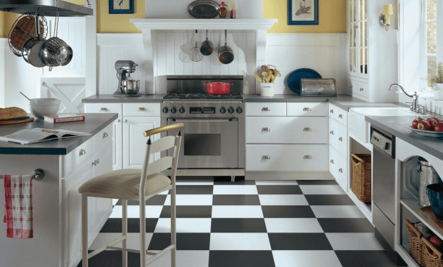 Black and white kitchen vinyl floor tile