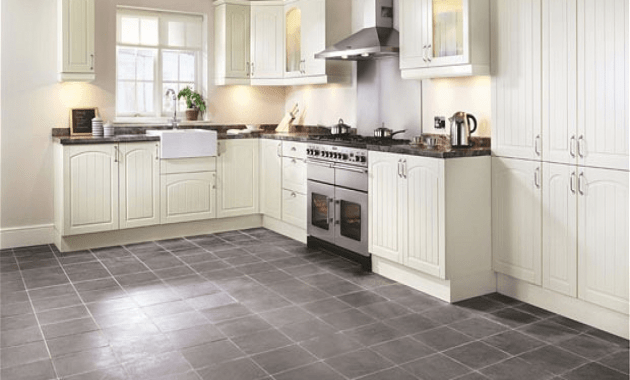 Grey slate porcelain tile kitchen flooring