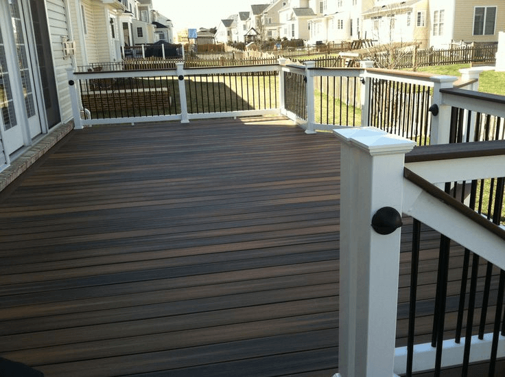 Horizontal Dark Stained porch flooring idea