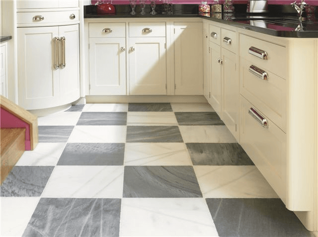 Kitchen floor tile grey and white with cabinet combination