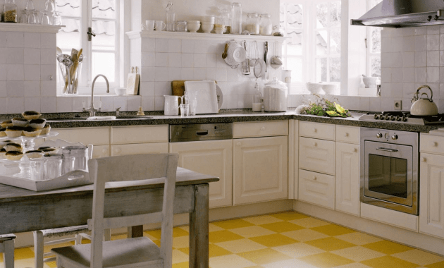 Linoleum floor tiles for kitchen