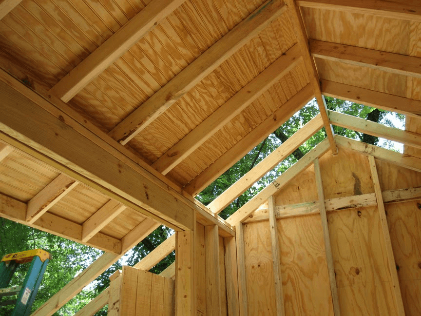 Plywood porch ceiling