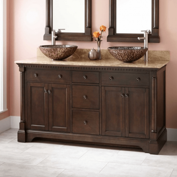 Antique bathroom vanity with vessel sink