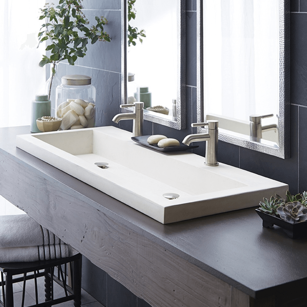 Bathroom vanity with trough sink