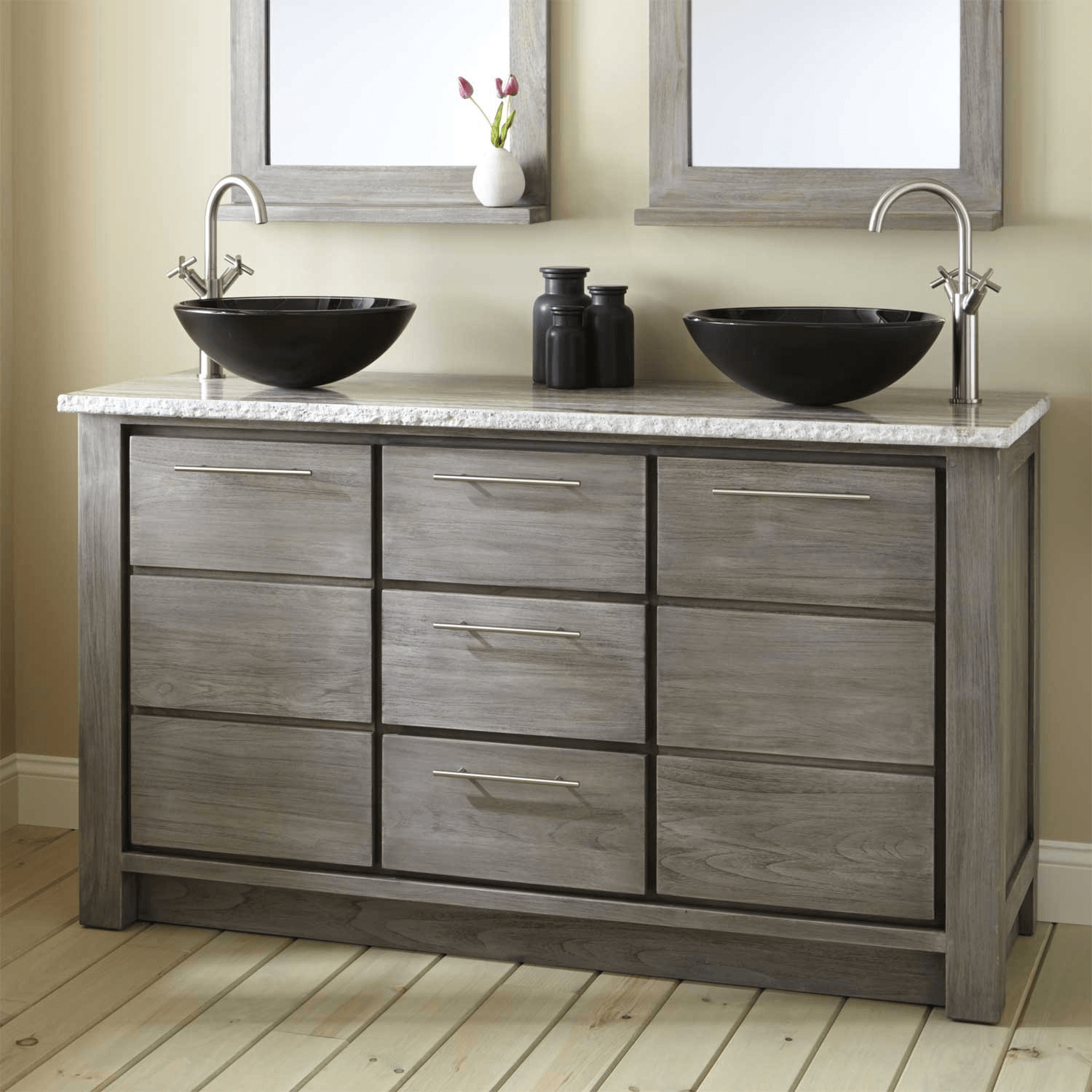 Grey bathroom vanity double sink