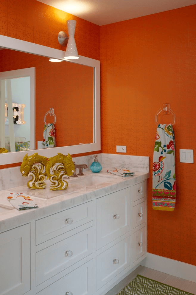 Orange decorative bathroom towels