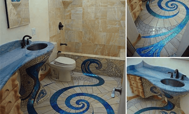 Unusual bathroom tile designs with spiral floor ideas