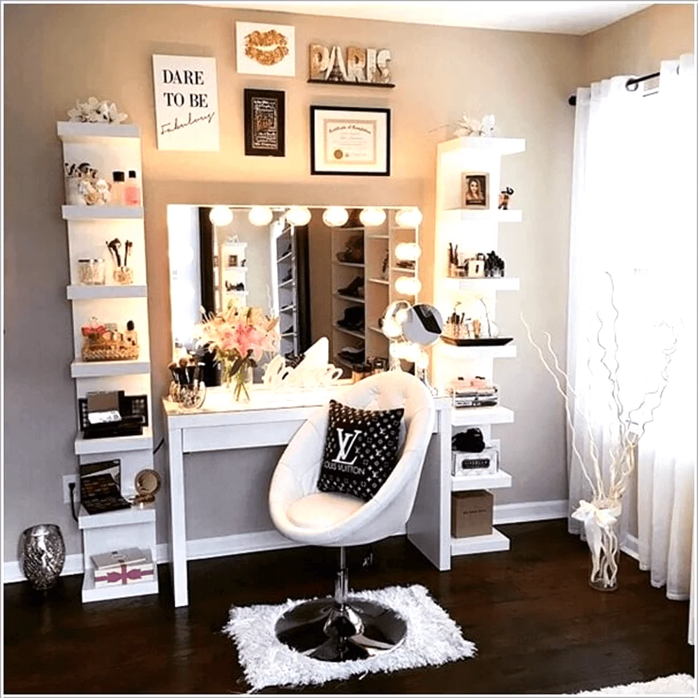 Makeup vanity mirror decoration ideas with led bulb lighting