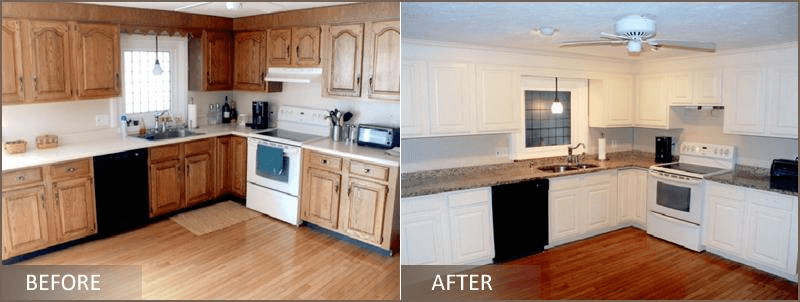 Image: rentapressurewasher.com Before and after of kitchen cabinet refacing