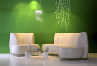Green colour wall painting living room design ideas with white furniture and flooring Green colour wall painting living room design ideas with white furniture and flooring