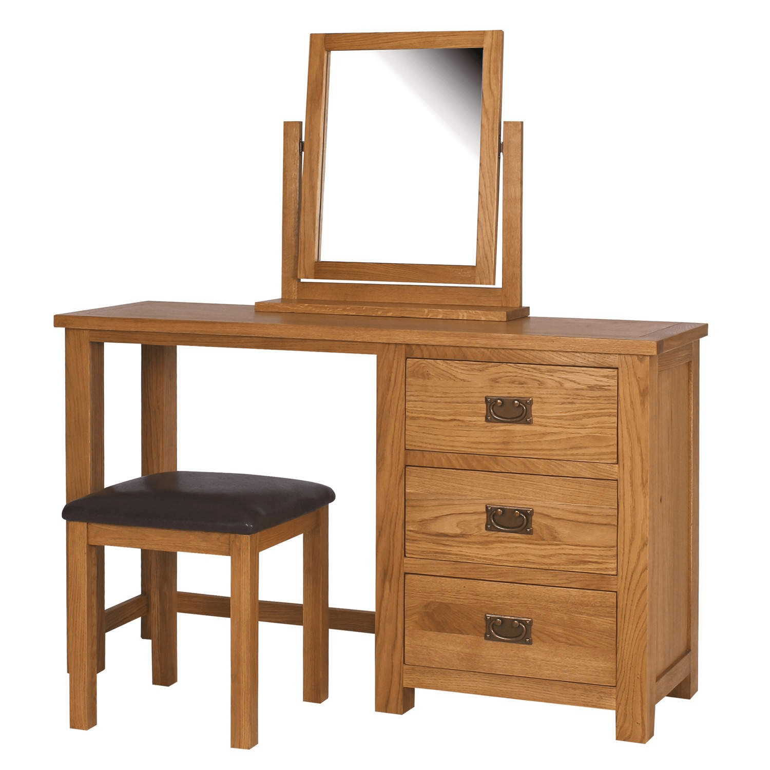 Oak unfinished wood dressing table with mirror and chairs