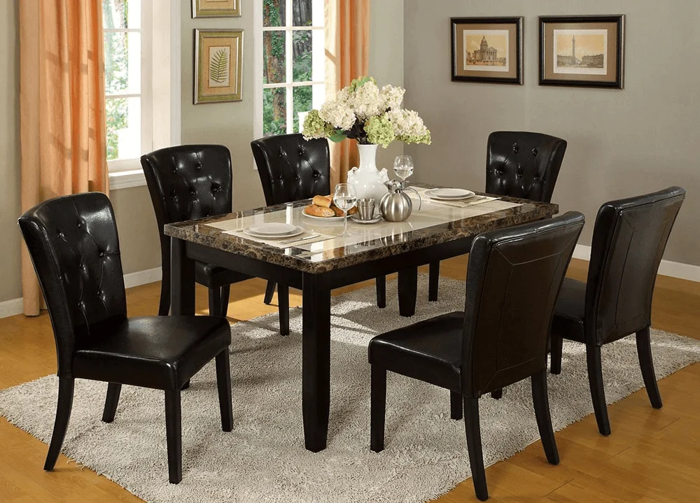 Marble Top Dining Table Room Decor Ideas with Flower pot nice beautiful teapots