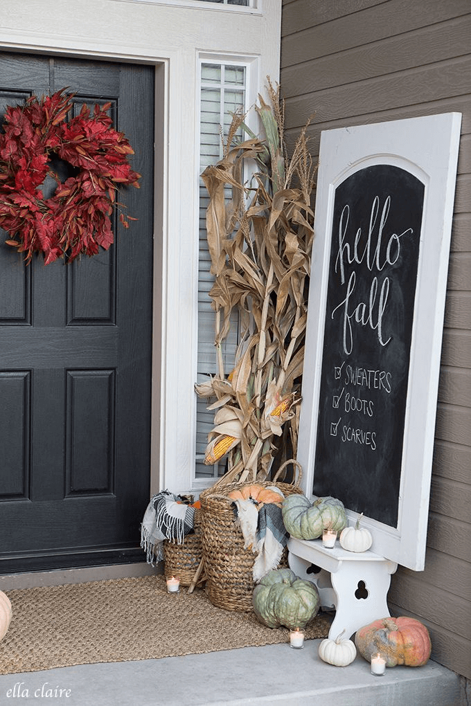 Small front porch decorating for fall