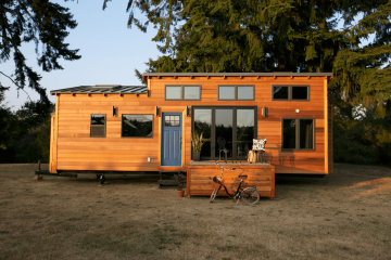 Wooden front porch tiny house exterior design