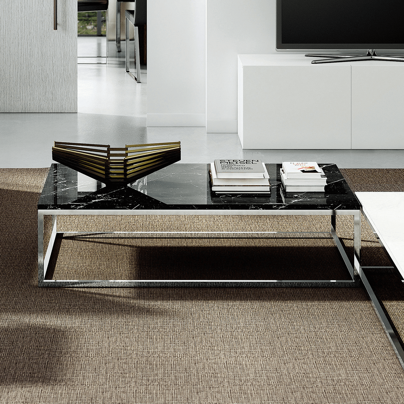 Chrome and marble coffee table