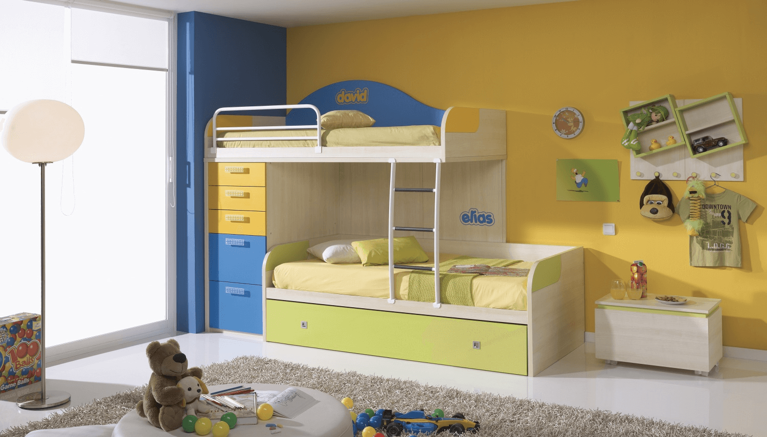 Green Yellow Camp Wall Bedroom Color Idea with Bunk Bed for Kids