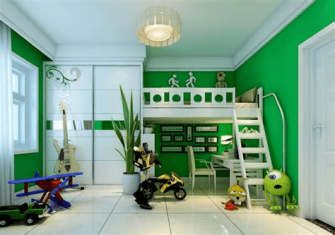Green and white wall bedroom color ideas with bunk bed for kids