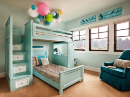 Large bunk bed blue green bedroom color ideas