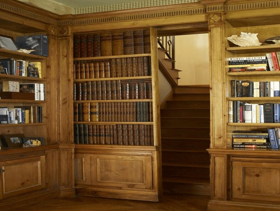 Hidden staircase with giant bookshelf