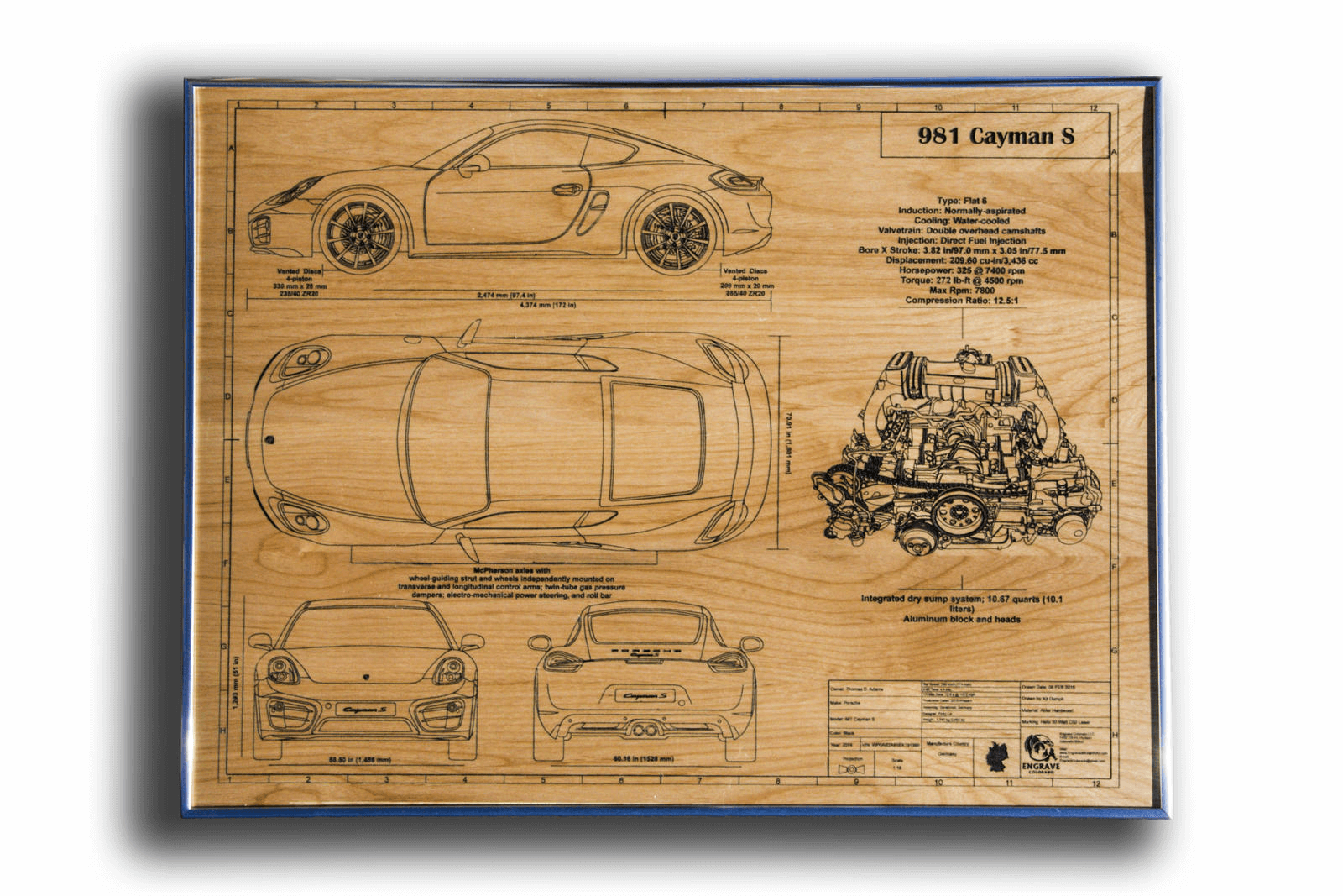 Laser Engraved Blueprint Artwork for Garage Wall decor