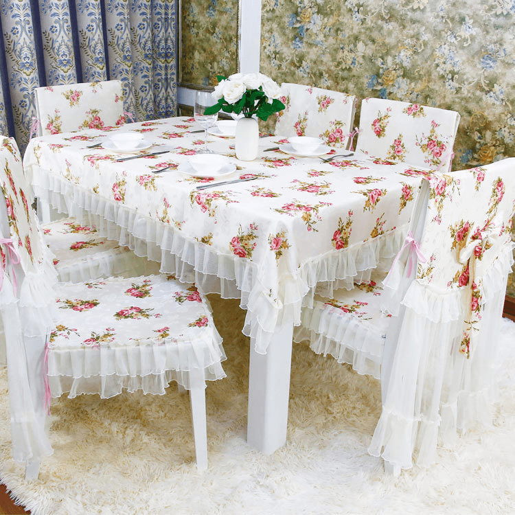 Vintage shabby chic lace tablecloth dining room
