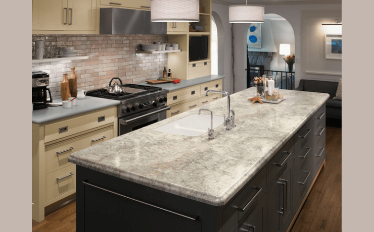 Formica laminate table tops. Kitchen Design idea with gray countertops