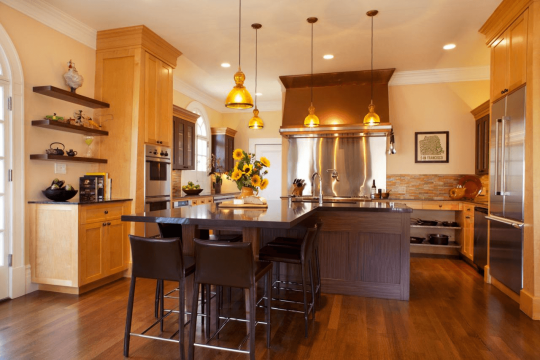 Image: hgtv.com Brown L Shaped Kitchen Island Breakfast Bar Design