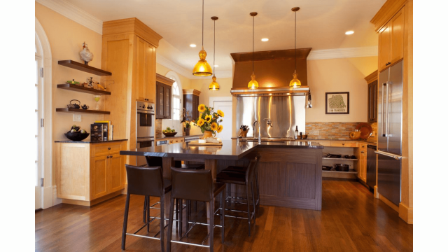 Image: hgtv.com Brown L Shaped Kitchen Island Breakfast Bar Design