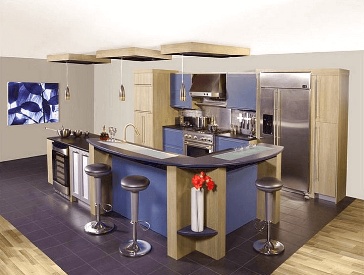 Kitchen island with sink and dishwasher and seating