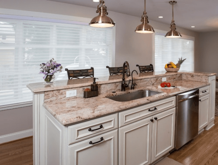 Two tier small kitchen island with sink and dishwasher