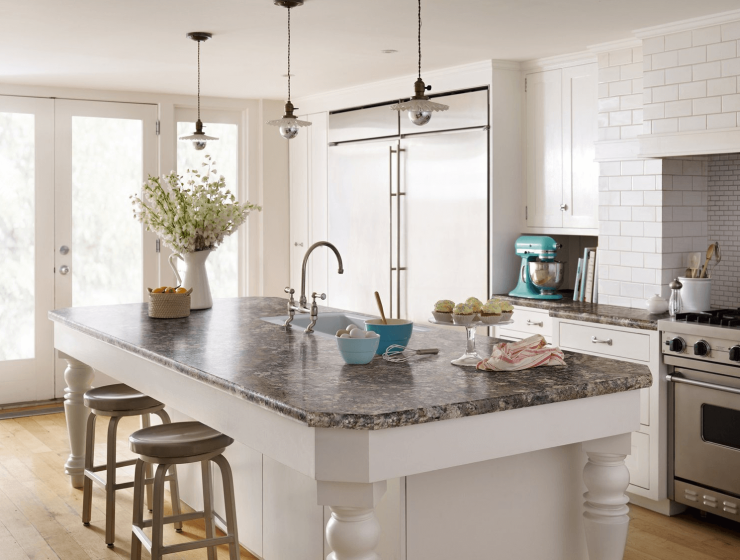 Image: trabahomes.com Kitchen island marble top decoration ideas with flower pot and sink