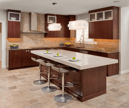 Small Modern Kitchen Island Chairs with brown cabinet