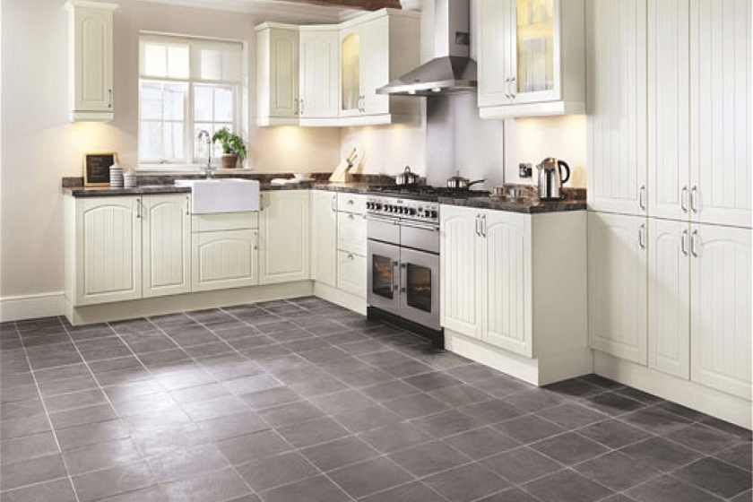 Image: captainwalt.com Grey slate porcelain tile kitchen flooring