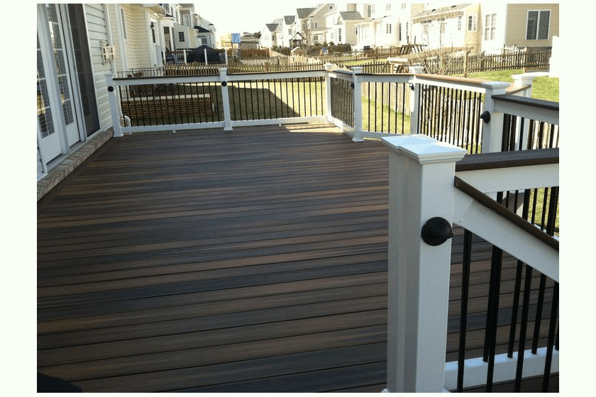 Horizontal Dark Stained porch flooring idea
