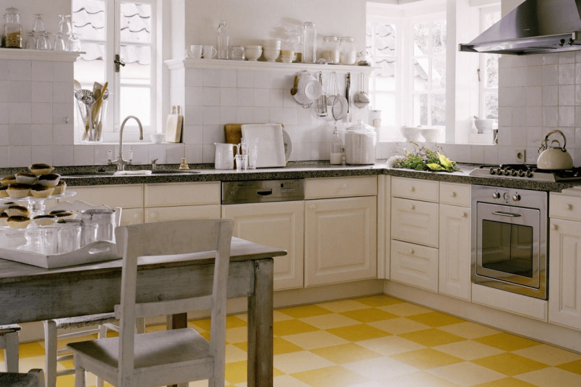 Linoleum floor tiles for kitchen