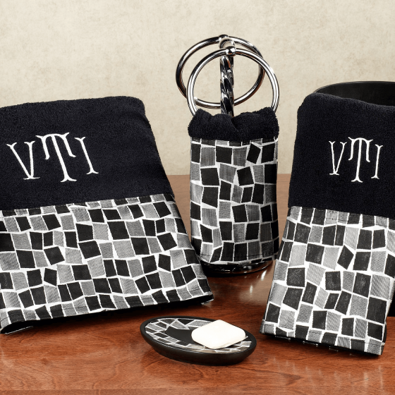 Black decorative bathroom towels