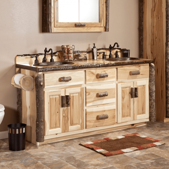 Rustic unfinished hickory bathroom vanity