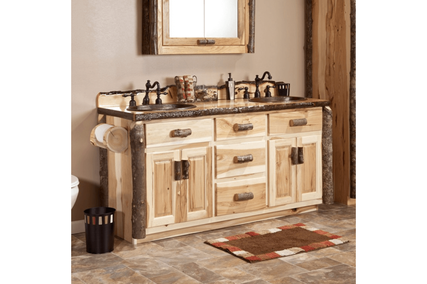 Rustic unfinished hickory bathroom vanity
