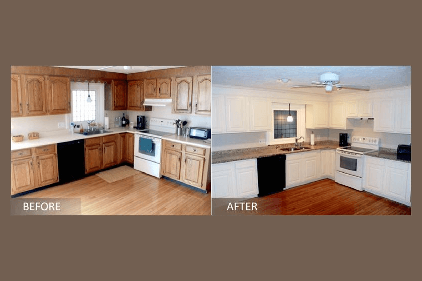 Image: rentapressurewasher.com Before and after of kitchen cabinet refacing