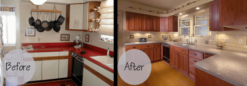 Image: wardloghome.com Kitchen cabinet refacing before and after with granite countertops
