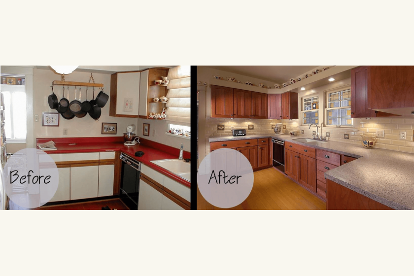 Image: wardloghome.com Kitchen cabinet refacing before and after with granite countertops